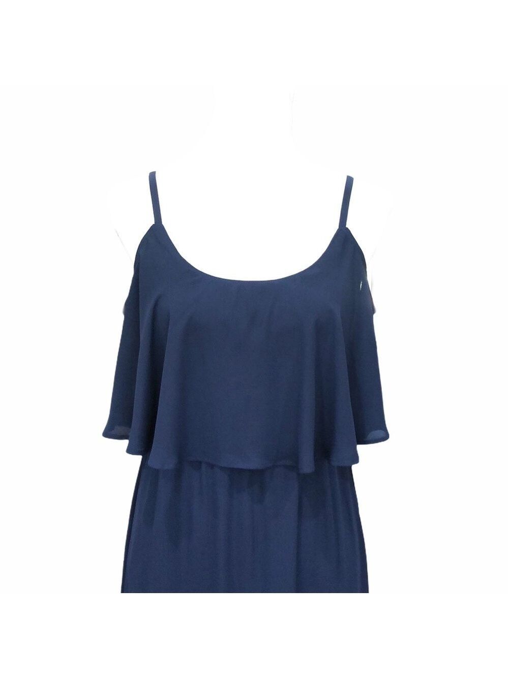 NWOT Show Me Your Mumu Caitlin ruffle Maxi Dress SZ S Navy Crisp - Picture 5 of 11